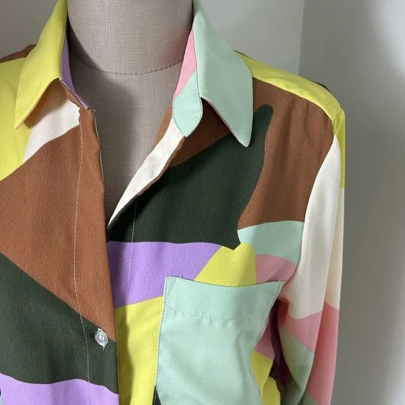 Anthropologie Sanctuary Girlfriend Artist Field Colorblock Tie Shirt Boho XS - Picture 4 of 11